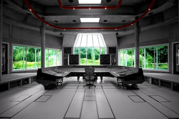 Recording studio. Panoramic windows