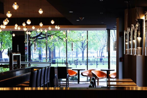 Restaurant interior with panoramic windows