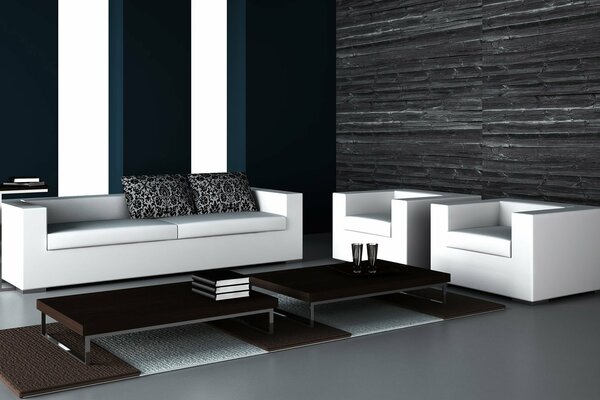 Room design in black and white style