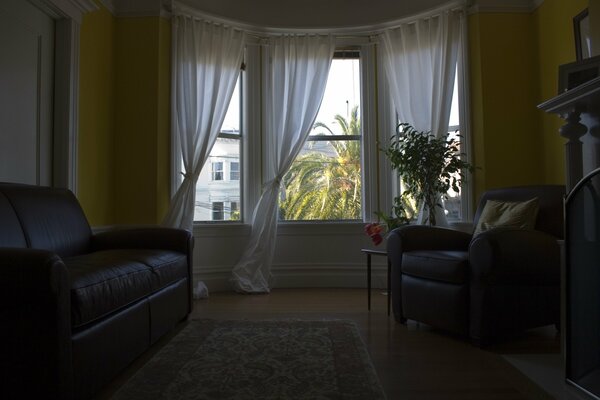 Interior with white curtains