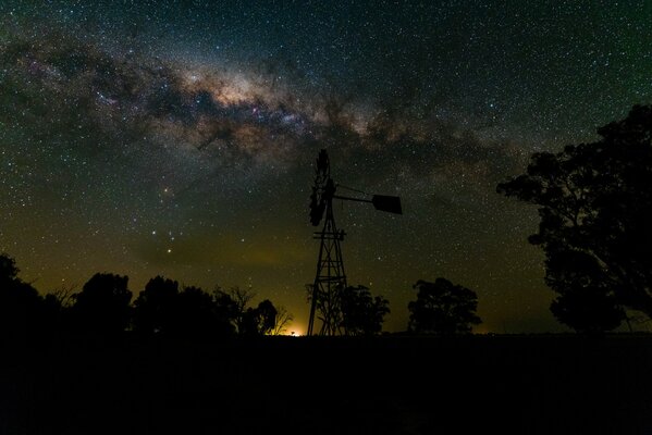 Windmill on the background of the Milky Way