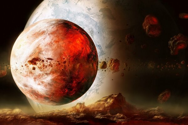 Exoplanet on the background of a giant planet