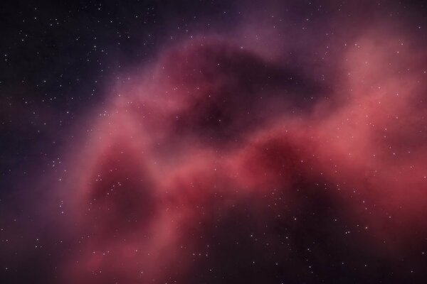 Space on the background of a red-maroon nebula