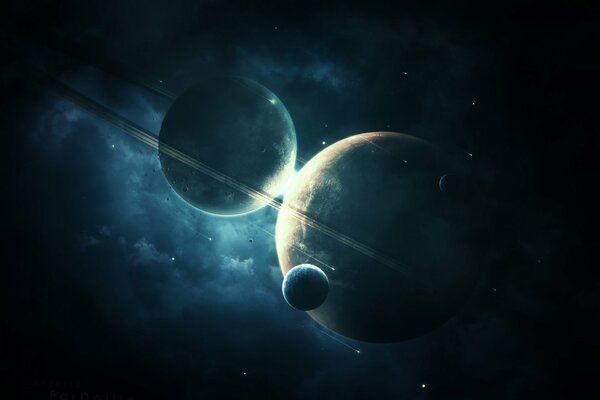 Planets against the background of dark outer space