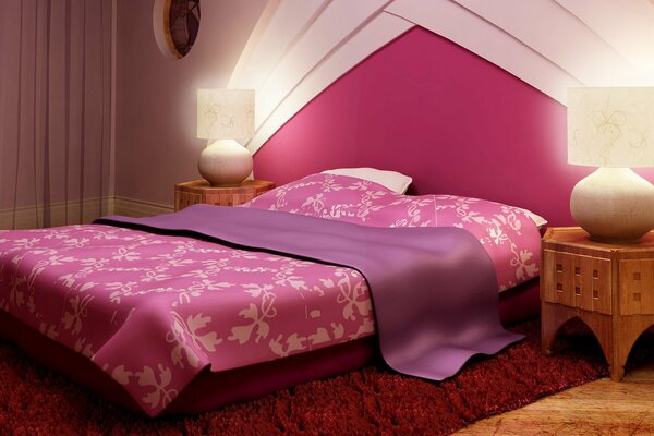 Dormitorio en tonos rosados brillantes