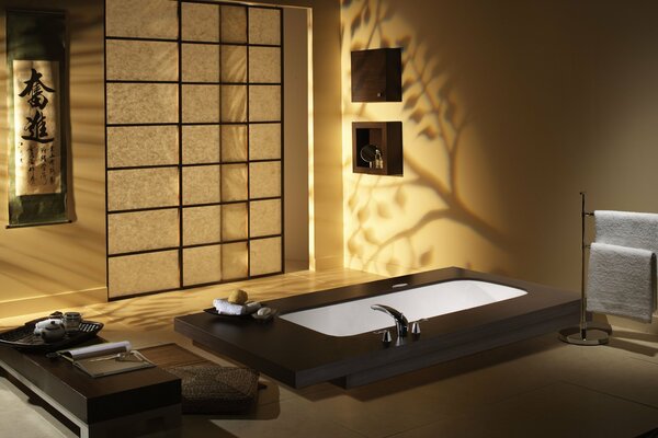 Salle de bain dans le style du minimalisme japonais