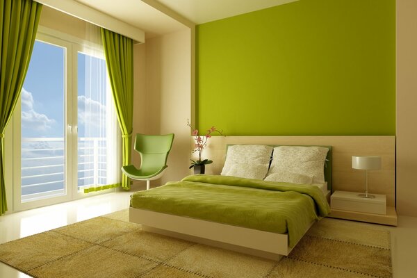 Camera da letto in verde brillante
