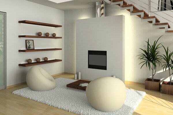 Design of a cozy corner next to the fireplace