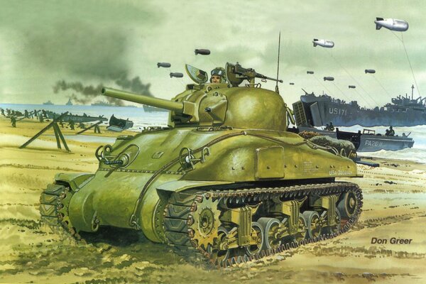 The main American medium tank, the M-4 Sherman