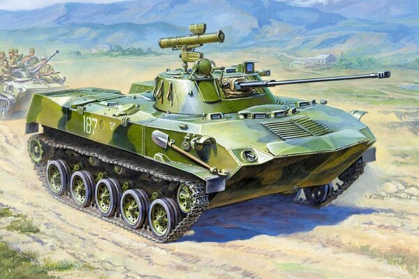 Véhicule de combat à chenilles soviétique flottant BMD-2, art