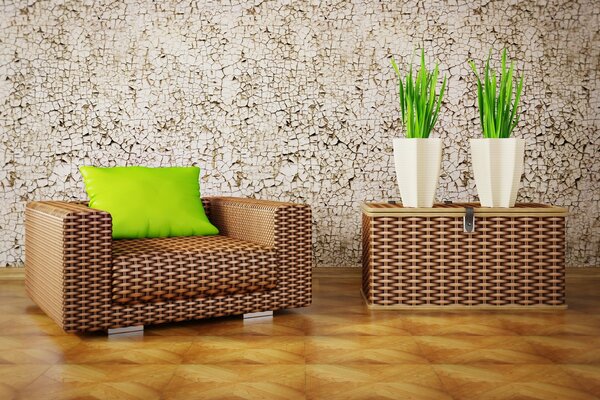 Pflanzen im Designer-Interieur mit Sessel