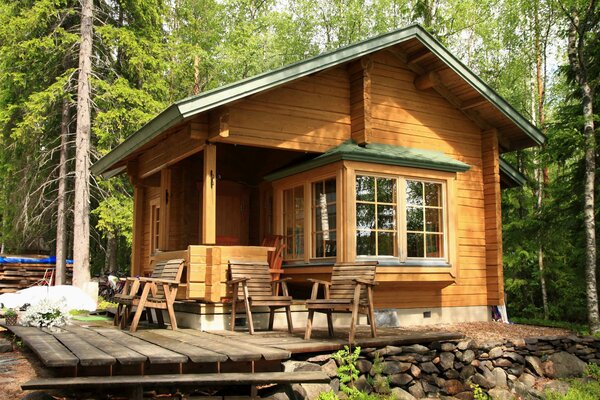 The veranda at the house is stylish summer