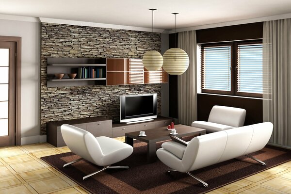 Stylish armchair and TV in the room