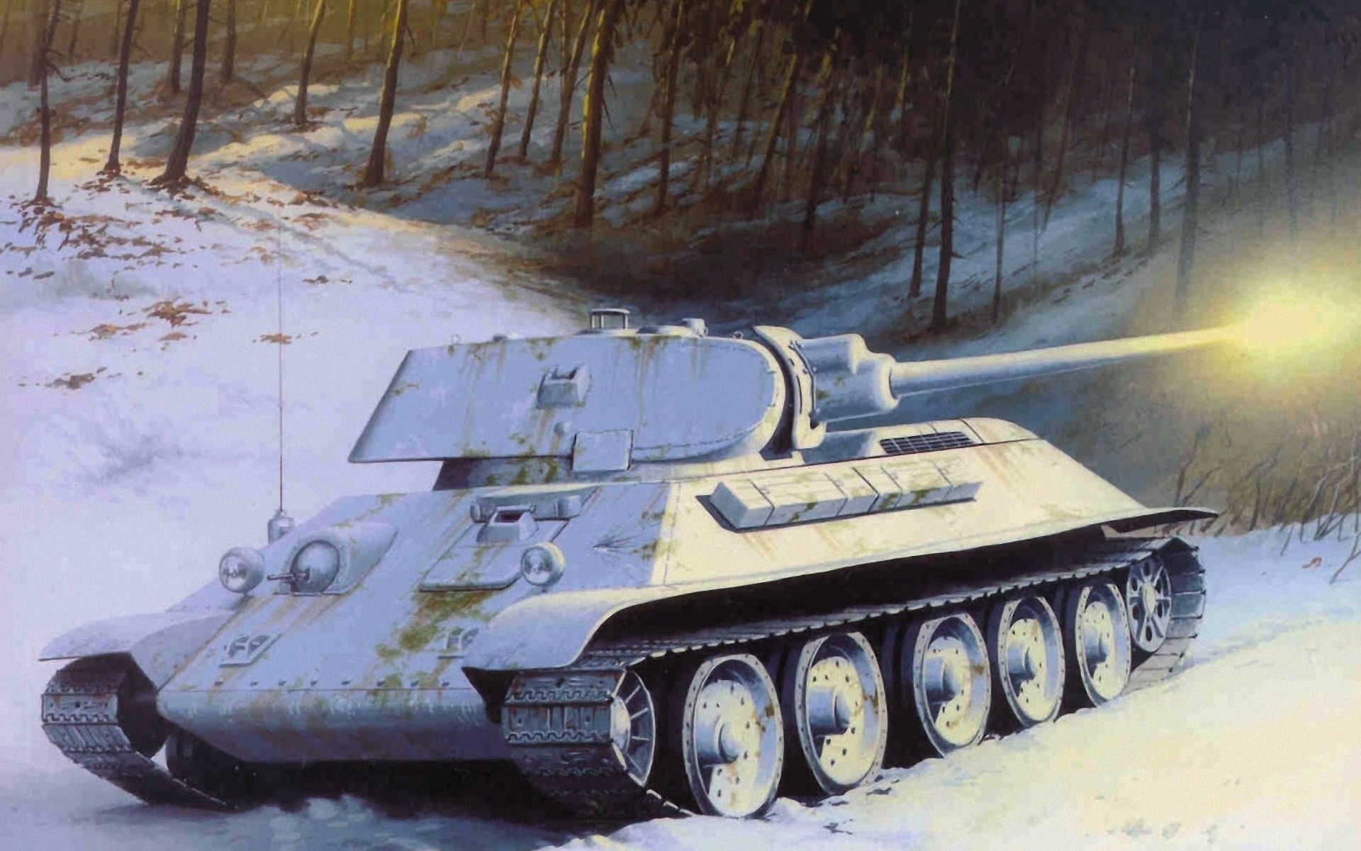 art zbiornik t-34-76 drzewa śnieg średni zima radziecki