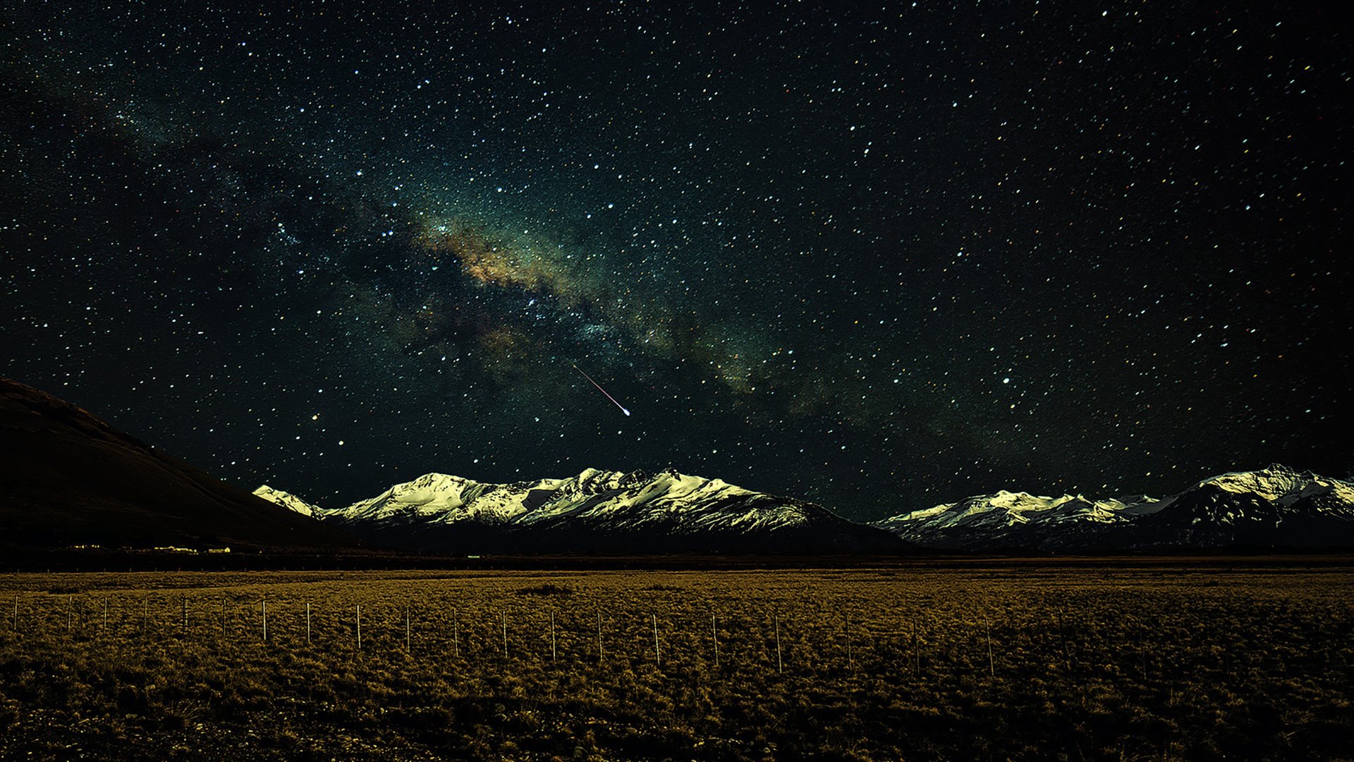 vía láctea espacio montañas campos valla nieve estrellas secretos