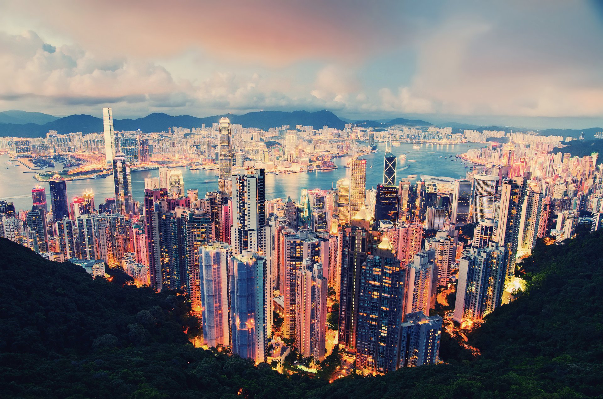 hong kong city evening hong kong lights cloud