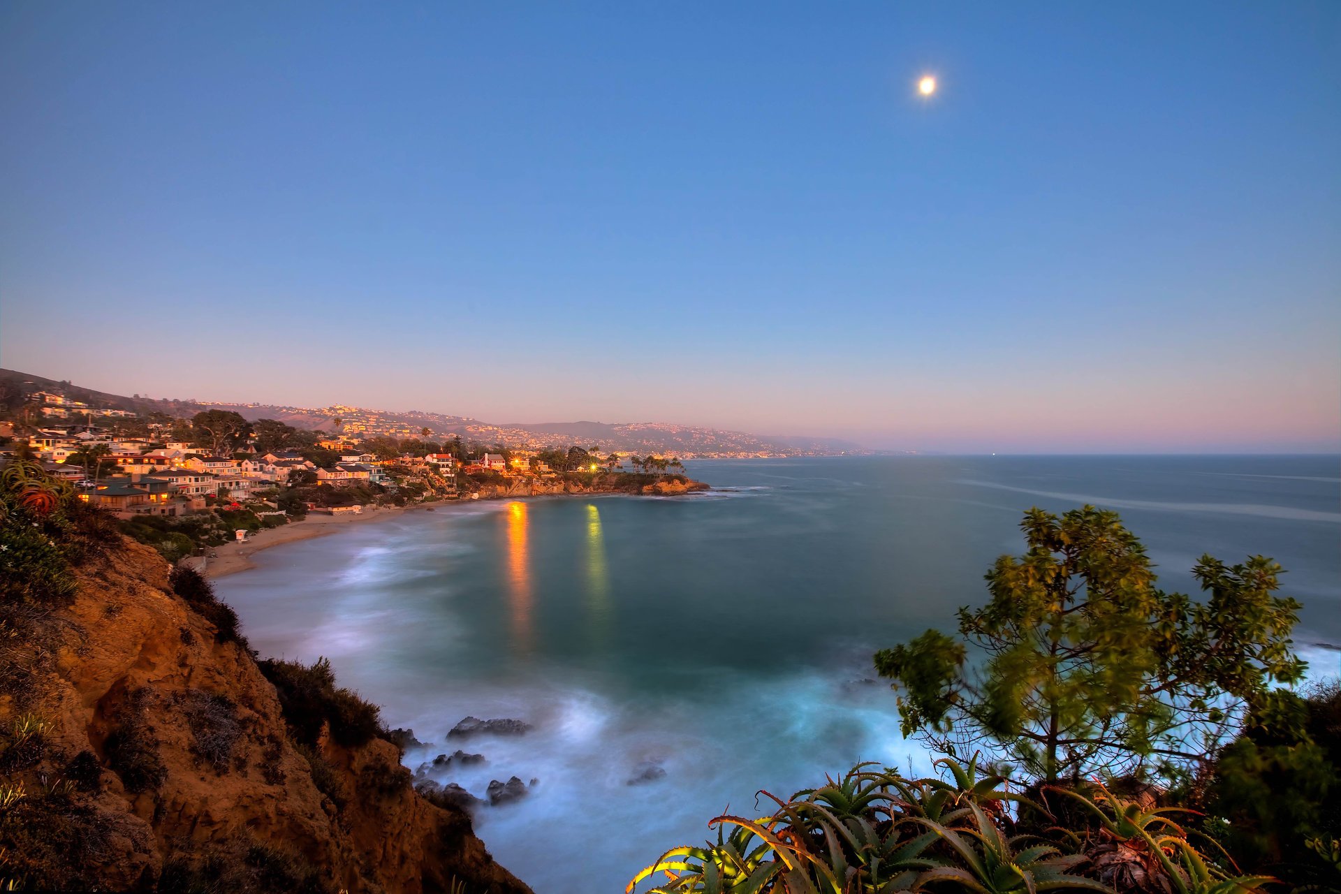 laguna beach park in half moon bay the ocean lights ca the moon