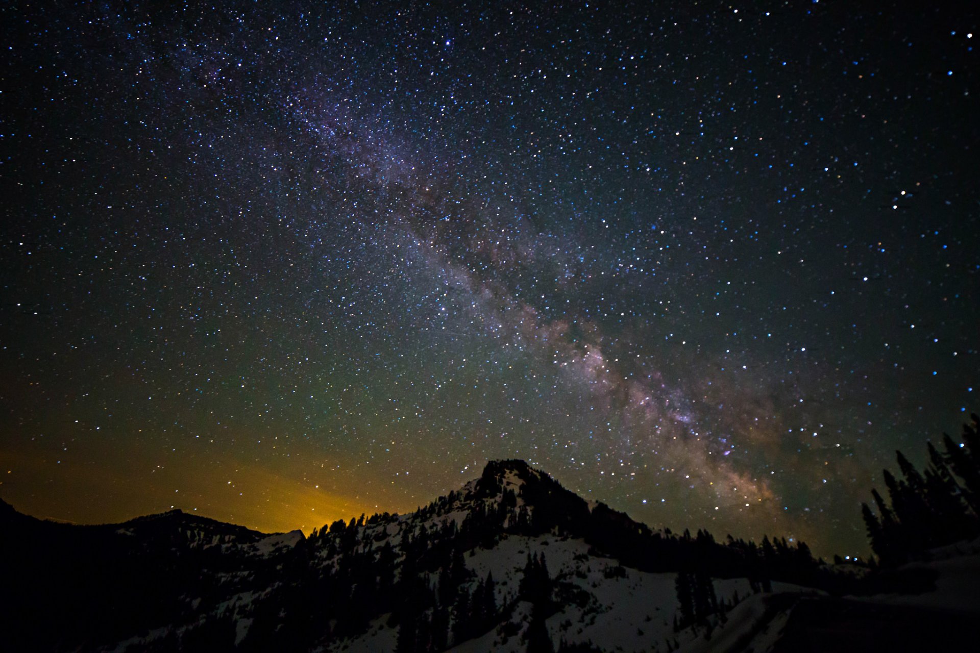 spazio stelle notte spazio via lattea montagne paesaggio