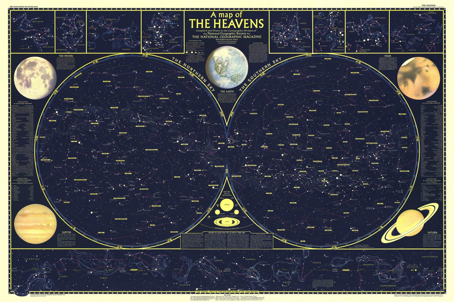 niebo 1957 mapa kosmos gwiazdy zodiaki