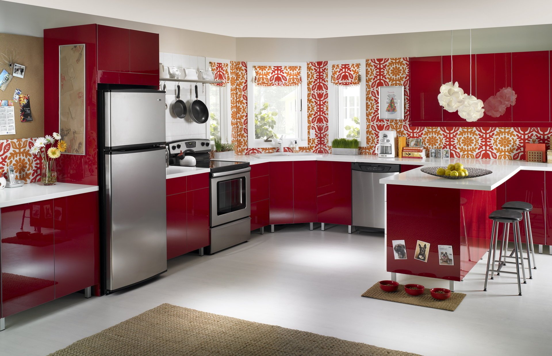 cucina fiori stile interno rosso design fiore