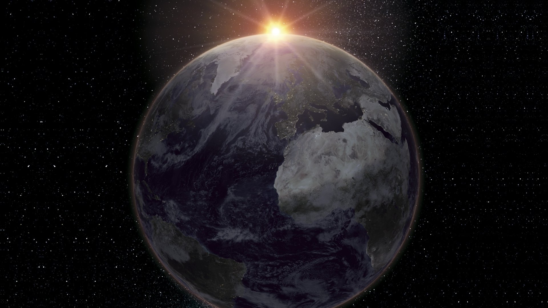 planet earth europe africa oceans light sun