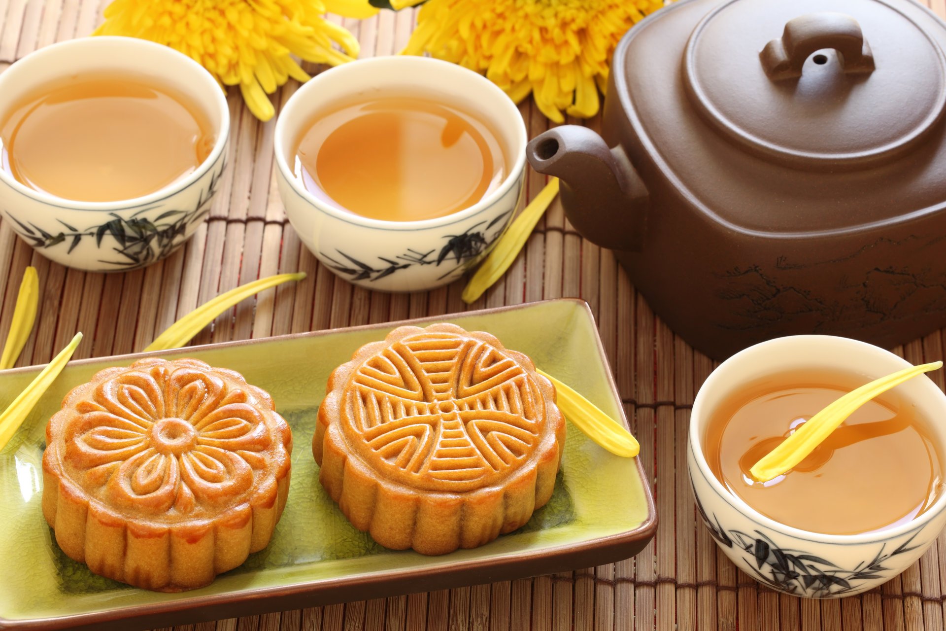 fleurs thé vert chinois chrysanthèmes biscuits