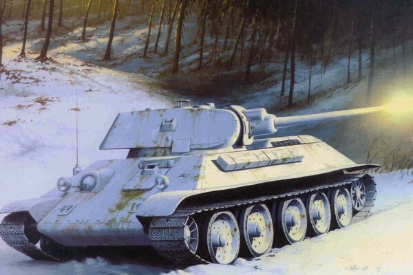 Arte de invierno soviético T-34-76 tanque en la nieve