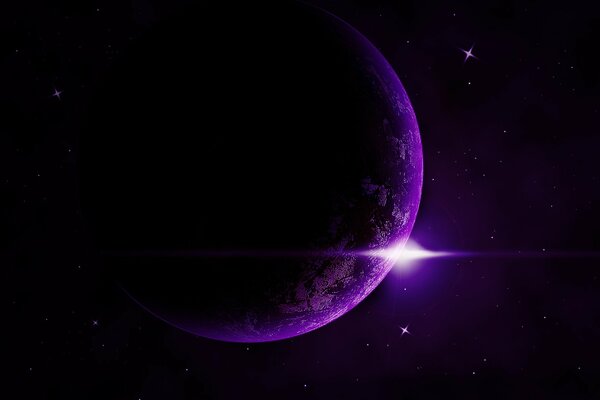 A planet with the glare of a star and a purple hue