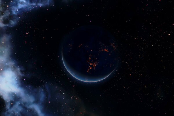 Vista del pianeta nello spazio nebulosa