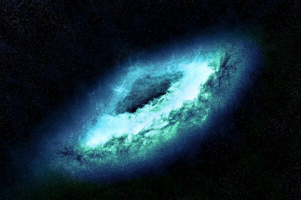 Une galaxie turquoise dans un univers infini