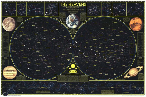 Mapa espacial con constelaciones y planetas