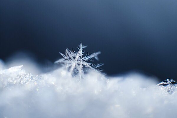 Crystal snowflake pattern made of snow