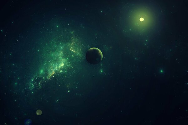 Outer space with a planet and many stars