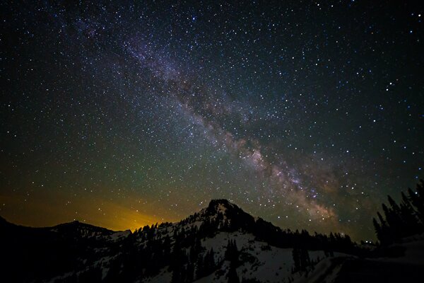 The Milky Way, snow and mountains, look romantic