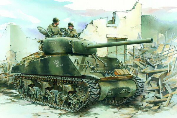 Sherman tank and tankmen in the landscapes of the Second World War