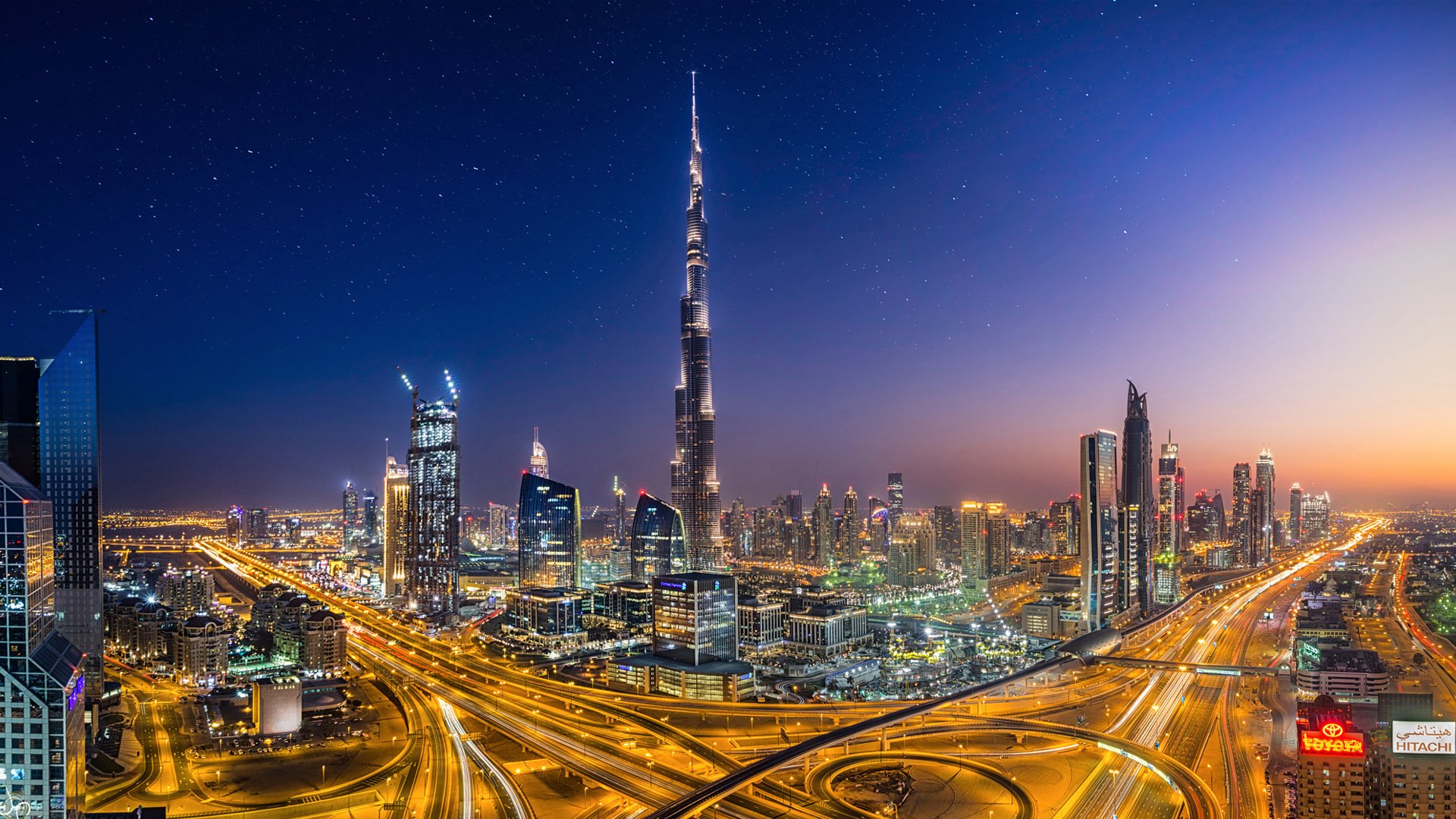 zea miasto dubaj wieża burdż chalifa światła wieczór