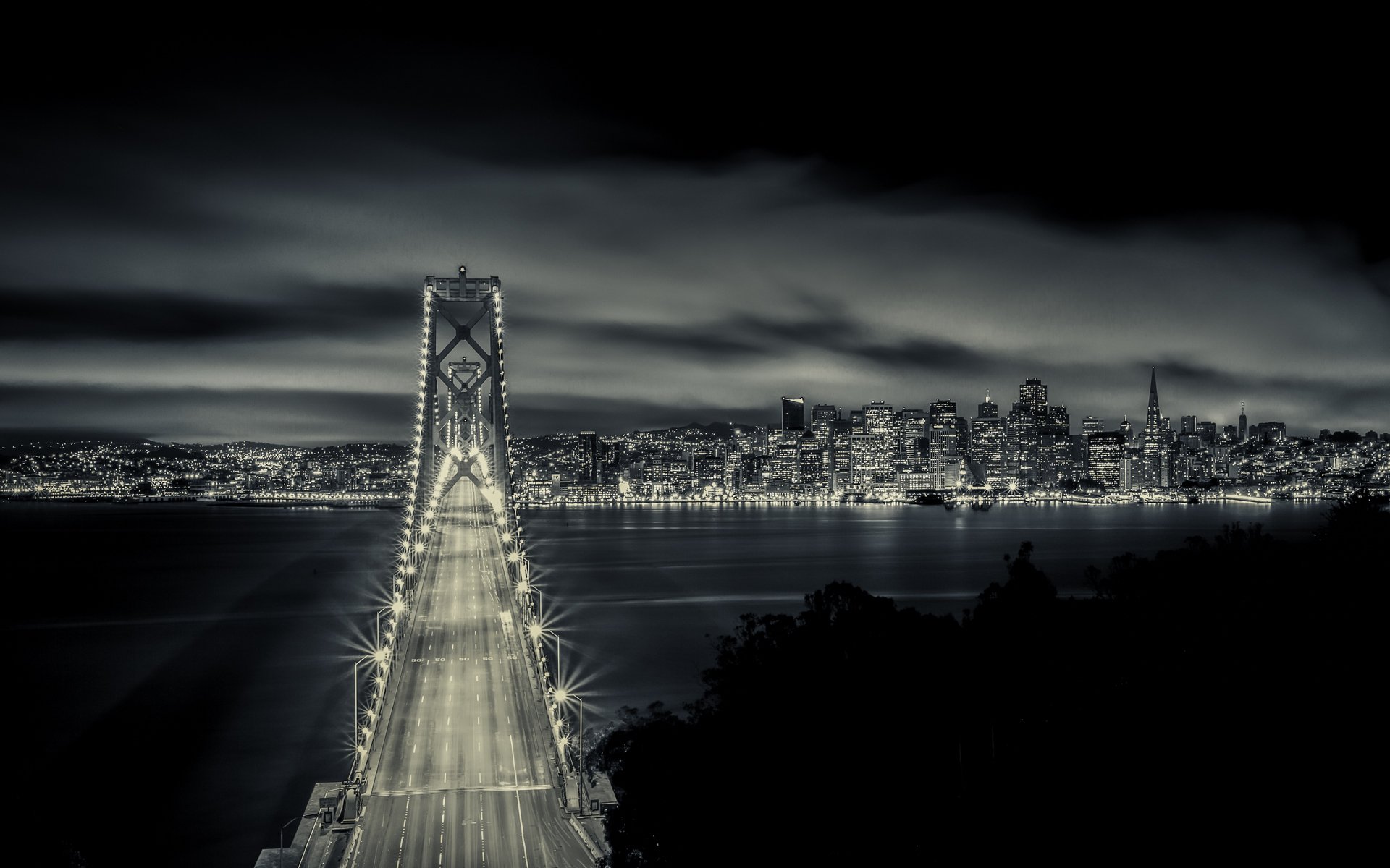 san francisco bay bridge californie pont lumières nuit