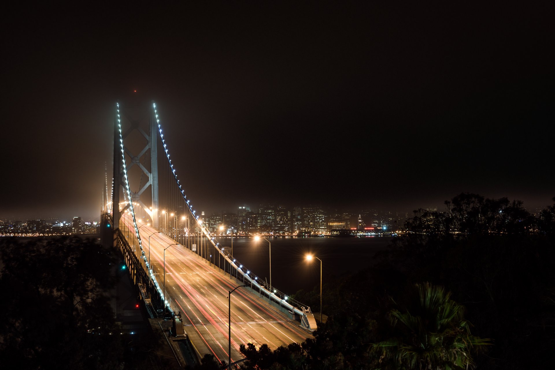 san francisco san francisco california estados unidos puente de la bahía bahía puente noche luz linternas cielo otoño otoño oscuro bahía luces