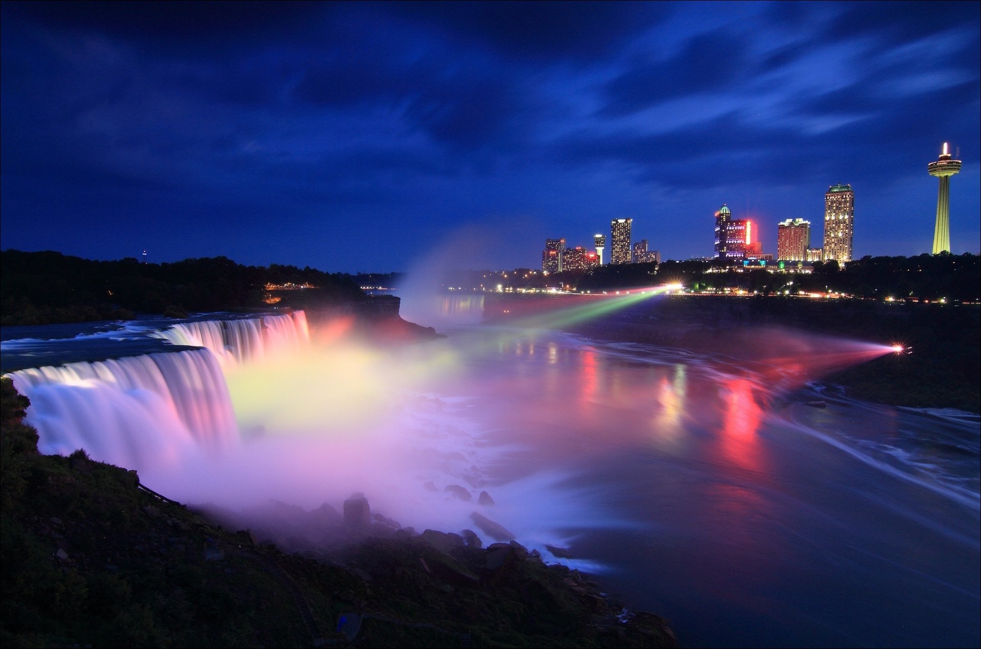 estados unidos canadá ontario noche cataratas del niágara ciudad