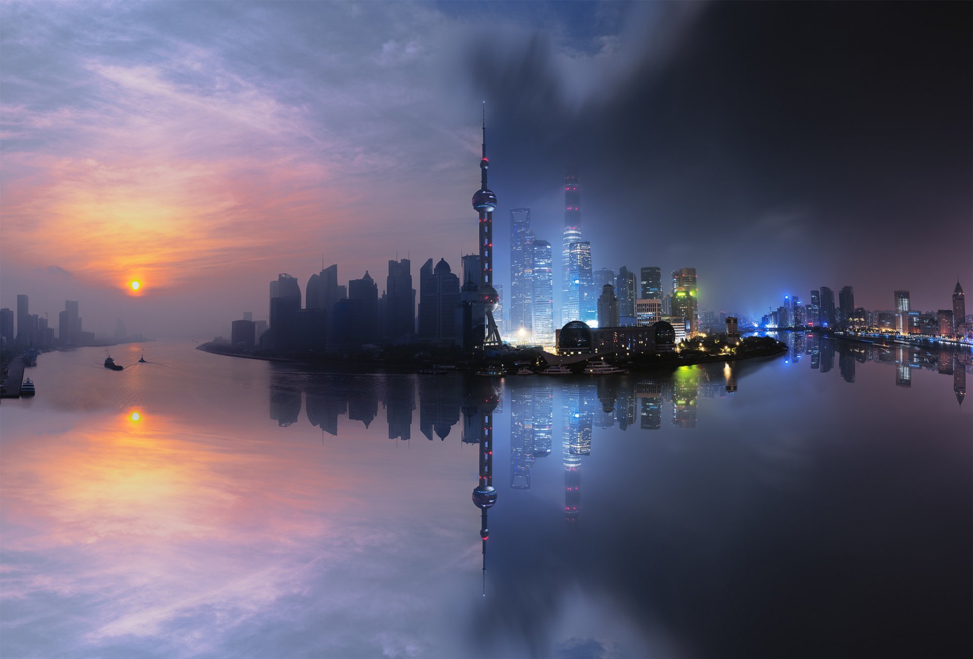 chine urbain shanghai architecture bâtiment ville nuages lac lumière longue exposition nuit réflexion rivière ciel rue été soleil voyage eau
