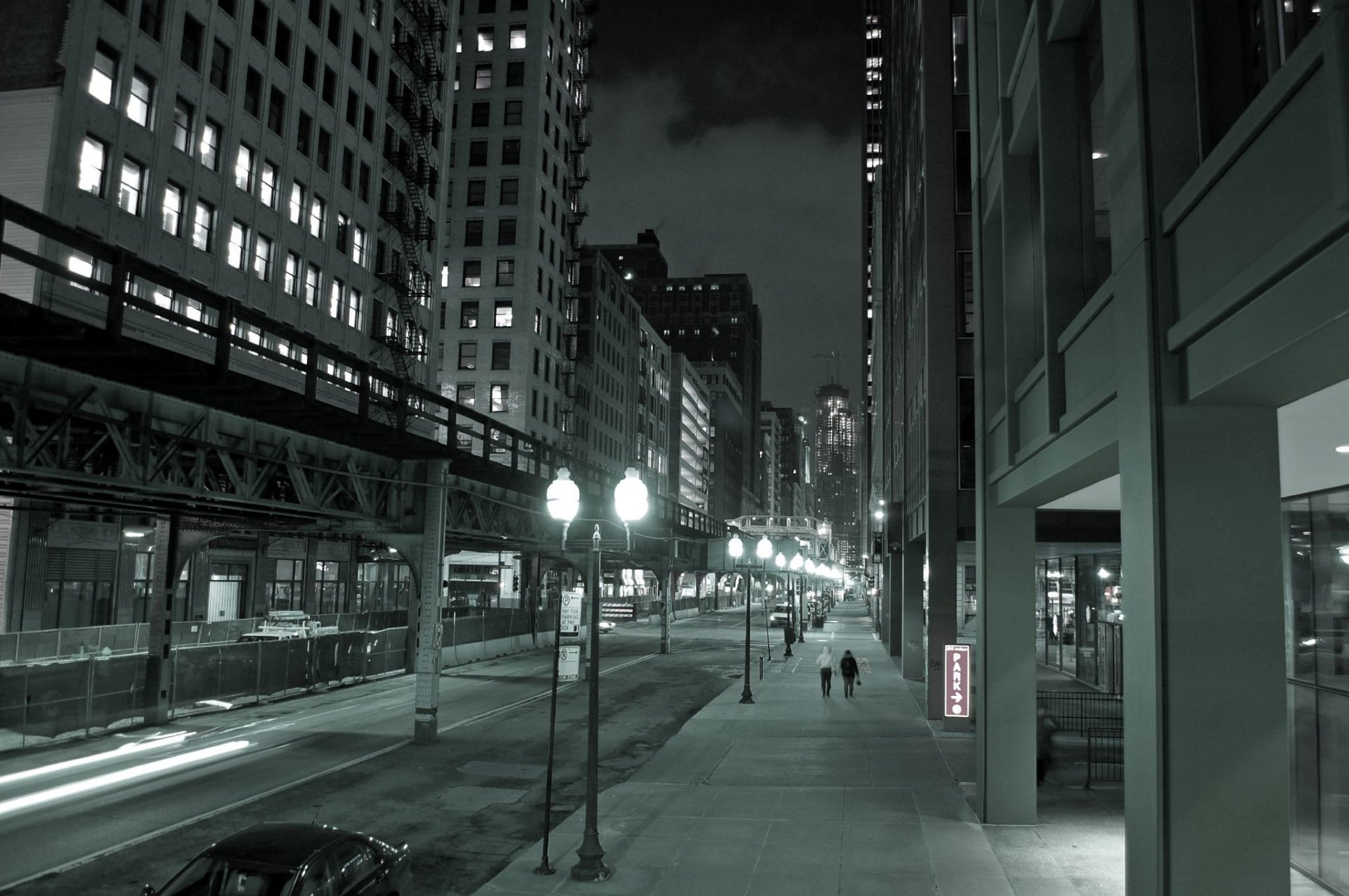 chicago rascacielos ciudad noche calle luces