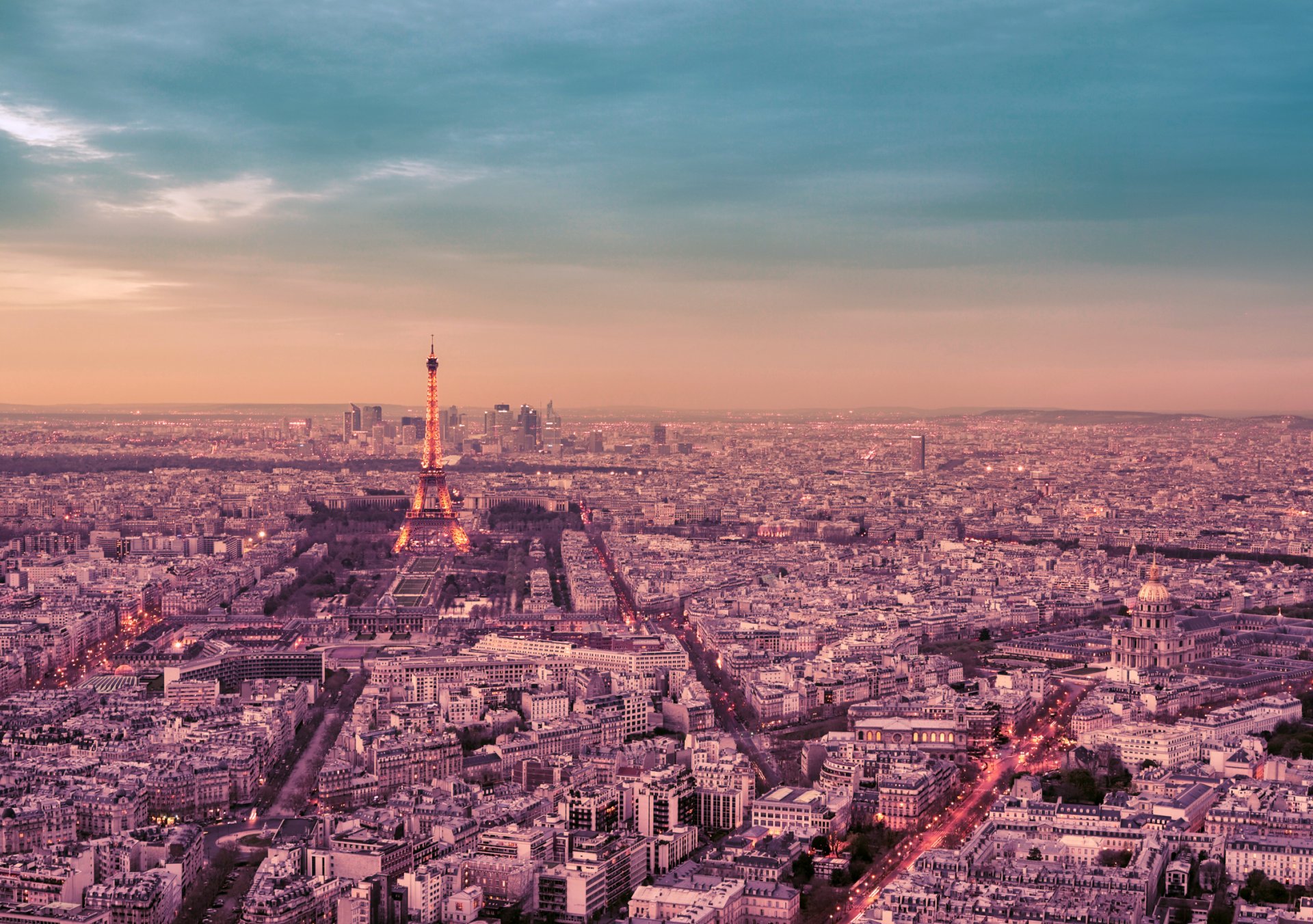 paris france eiffel tower la tour eiffel town panorama sky clouds house buildings architecture tree road street