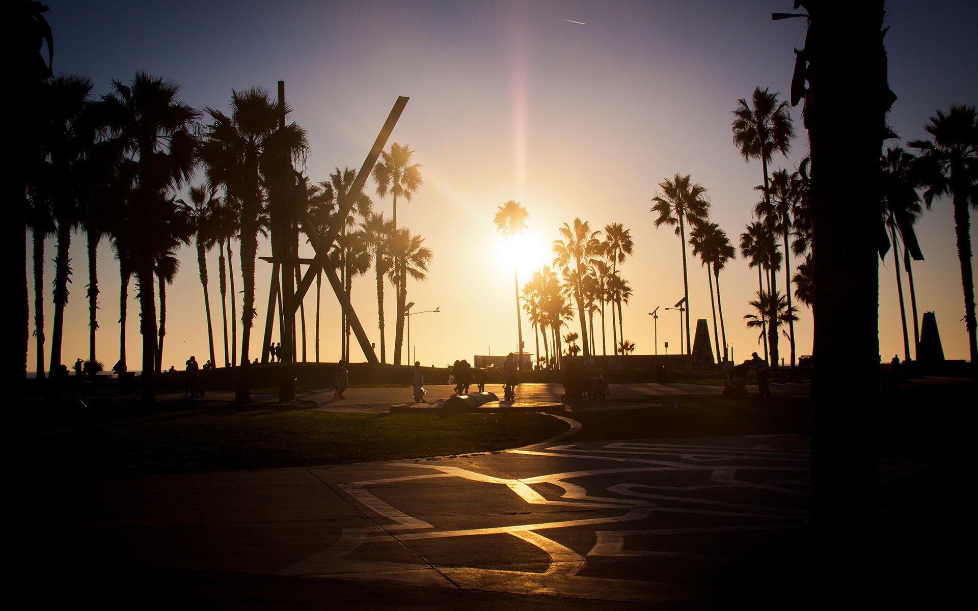 coucher de soleil été plage de venise la los angeles californie palm