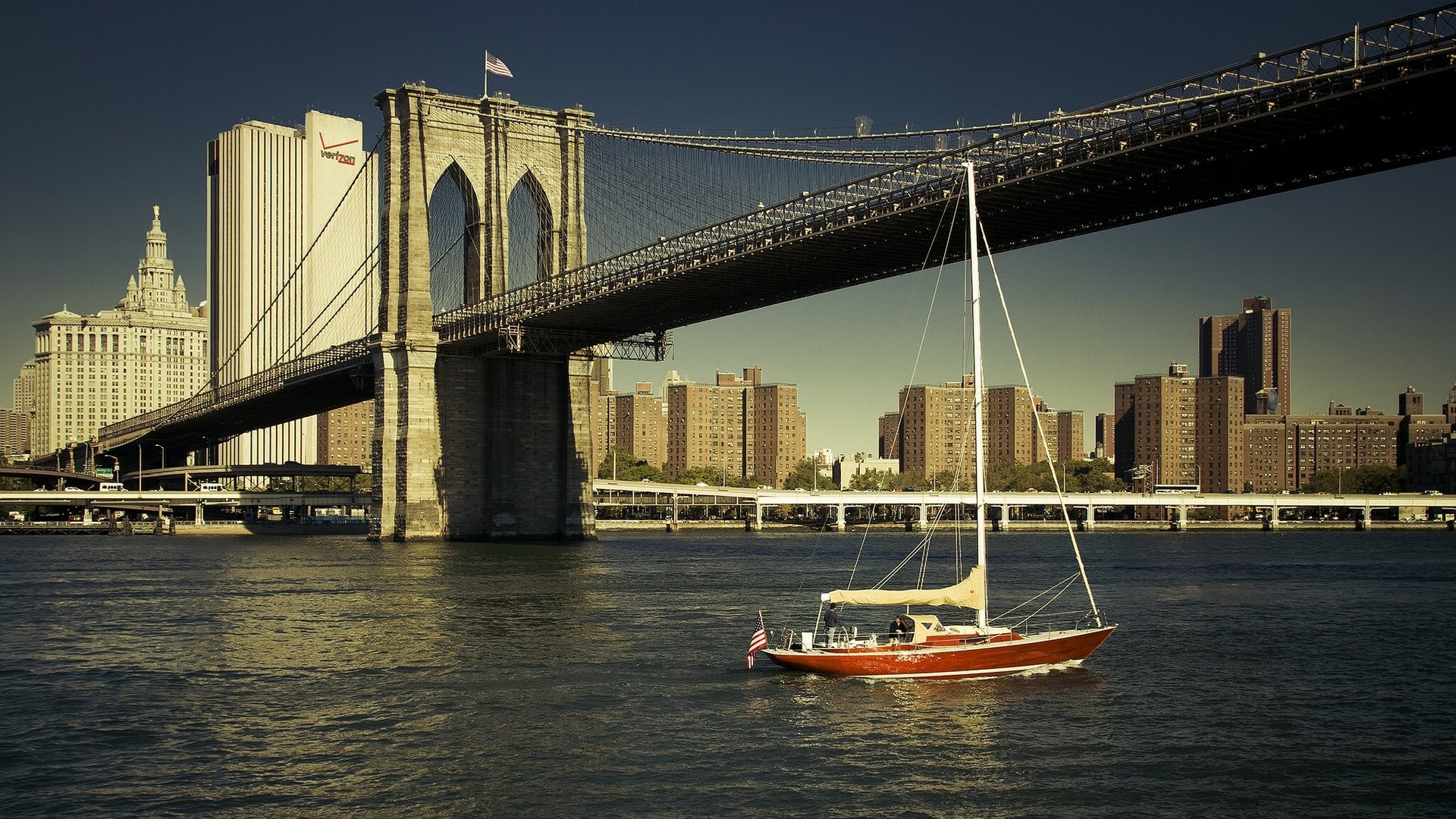 brooklyn bridge new york east river yacht river building
