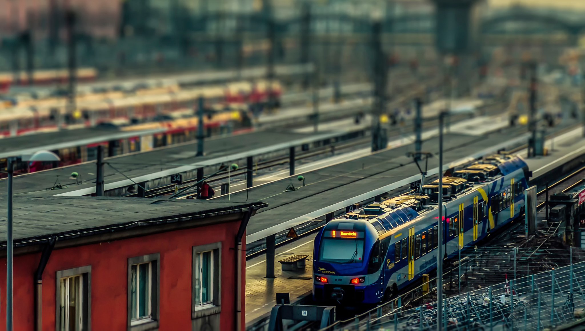 munchen germany railway station train tilt shift