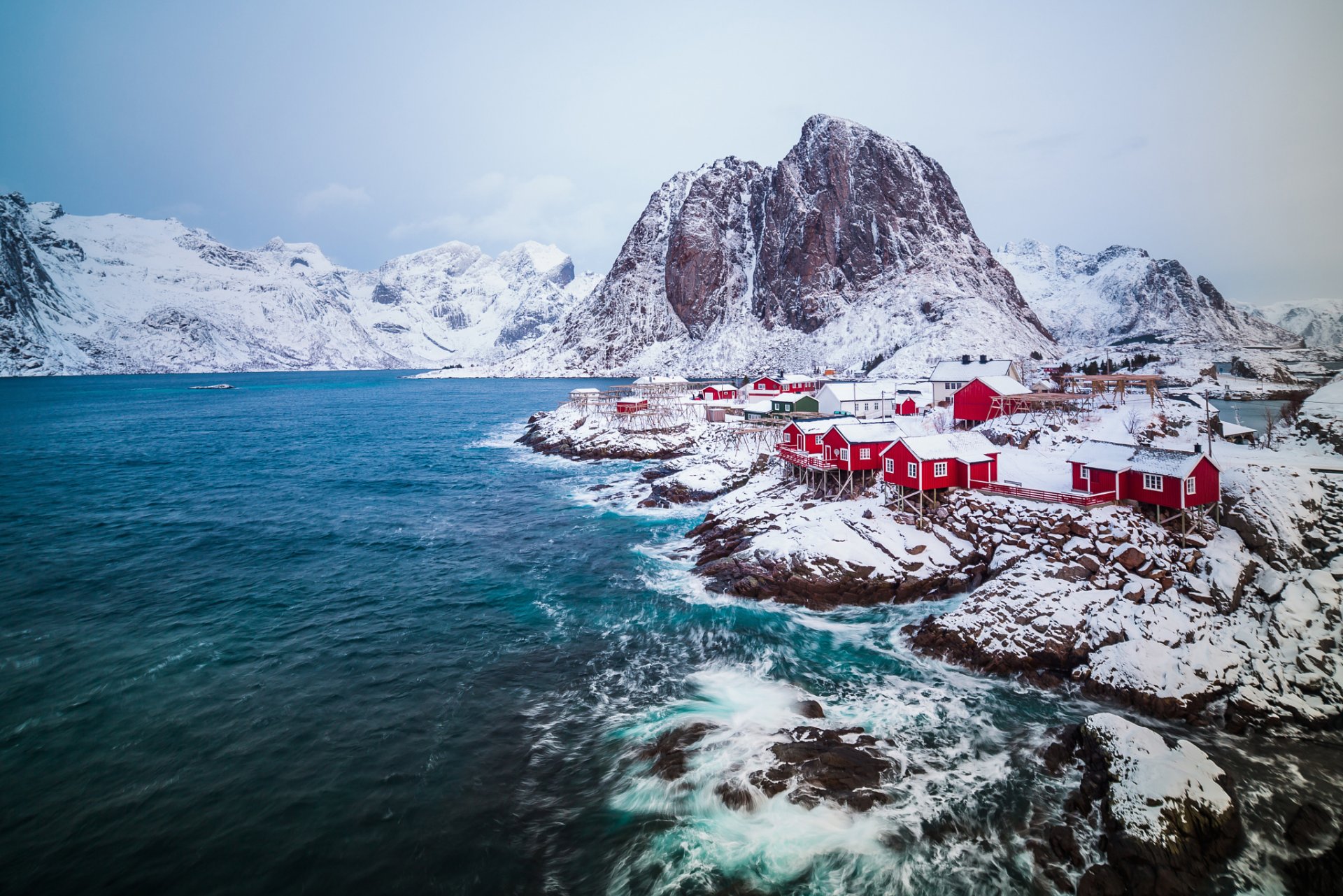 norwegen lofoten-inseln norwegisches meer archipel gemeinde moskenes fülke nurland siedlung stadt winter februar schnee