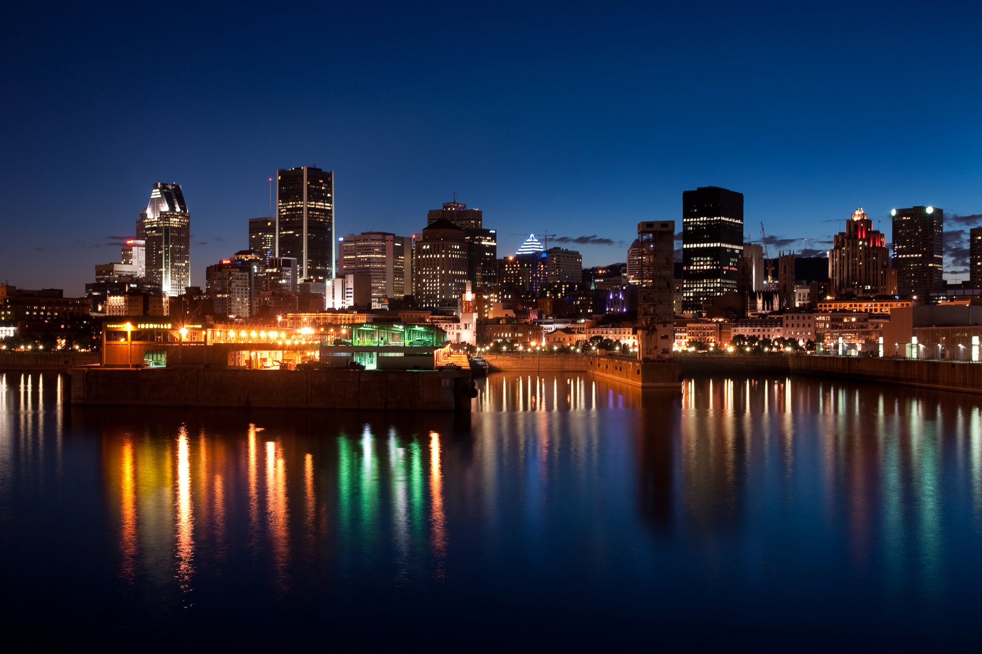 montreal canadá ciudad medianoche río edificios