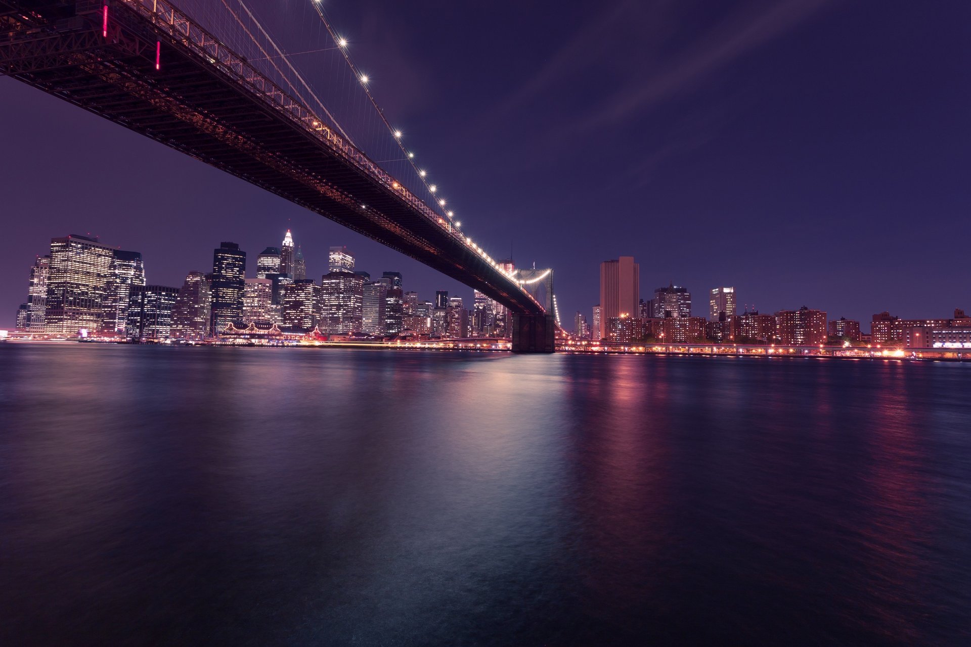 new york usa manhattan brooklyn bridge city skyscrapers east river night light