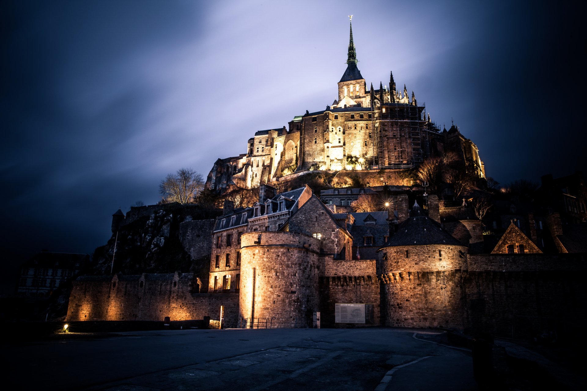 castillo francia noche arquitectura mont saint-michel baja normandía fr