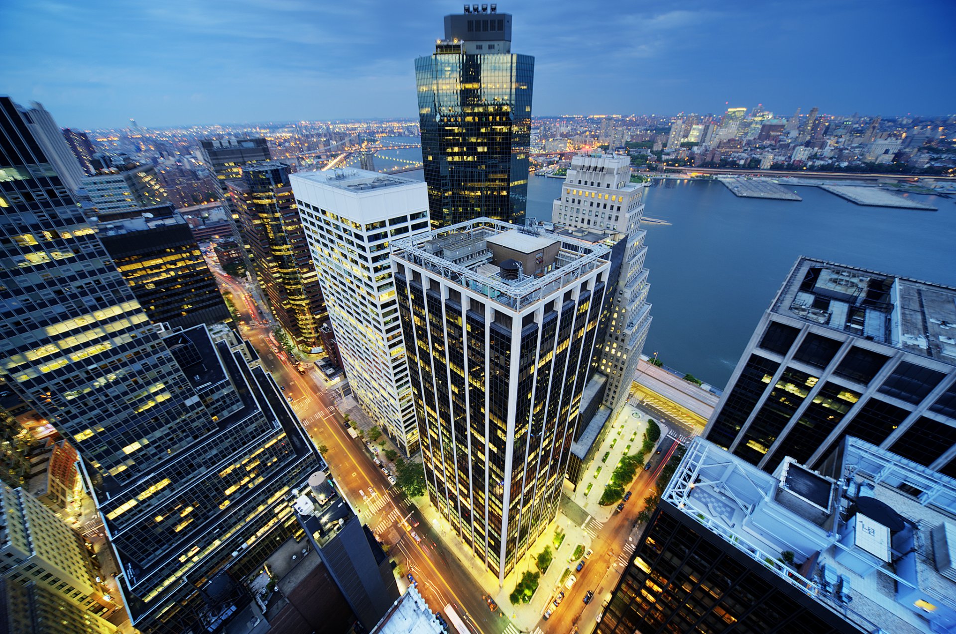 manhattan nueva york edificios ciudad de la noche